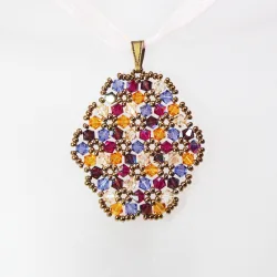 Pendant 40cm - Malvina Oval-Salmon Organza - Pendant 40cm - Laiton bronze